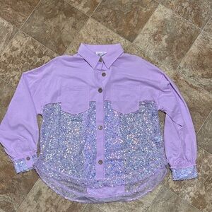Fantastic Fawn Purple Sequin Button Down Shirt
